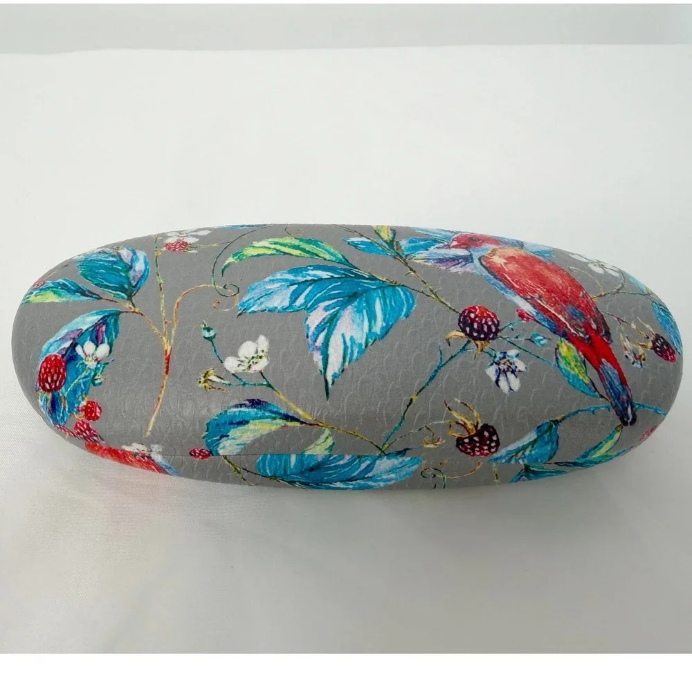 Floral‎ Bird Print Hard Shell Eyeglass Case Grey Botanical Nature Preppy 103-113